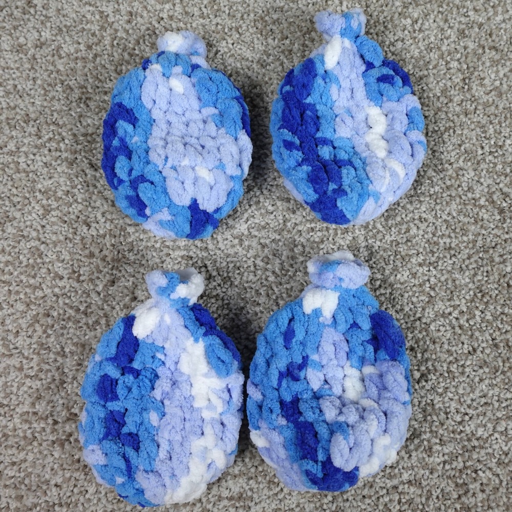 Set of 4 Reusable Crochet Water Balloons Blue White Variegated Handmade Eco Toy